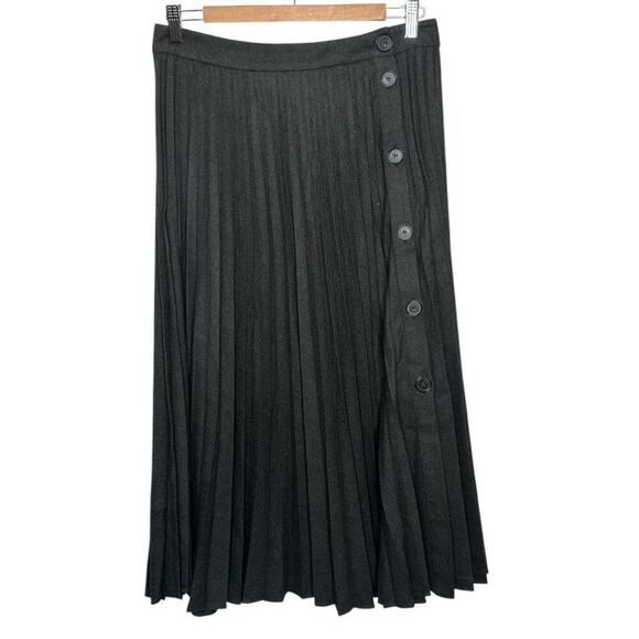 Zara Dk Gray Pleated Accordion Buttons Side Closure Midi Skirt Size M - Picture 3 of 6